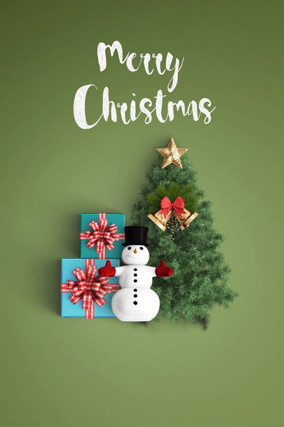 merry christmas and chirstmas tree on color background - Photo, Image