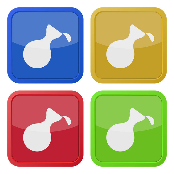 cuatro iconos de color cuadrado, frasco con una gota
 - Vector, Imagen