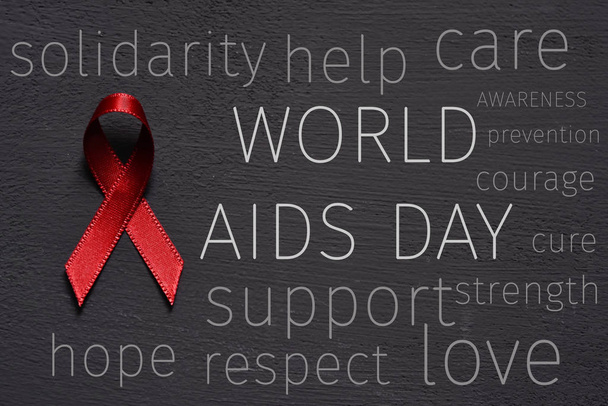 赤いリボンとテキスト世界エイズデー - 写真・画像