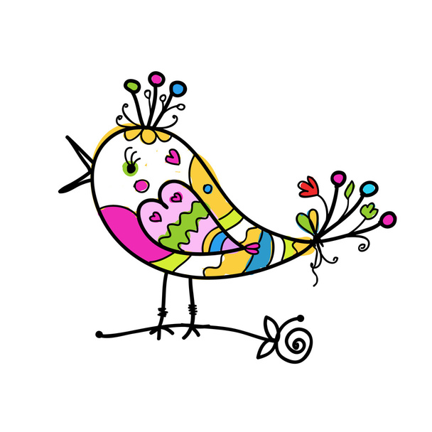 Sketch of funny colorful bird for your design - Вектор, зображення