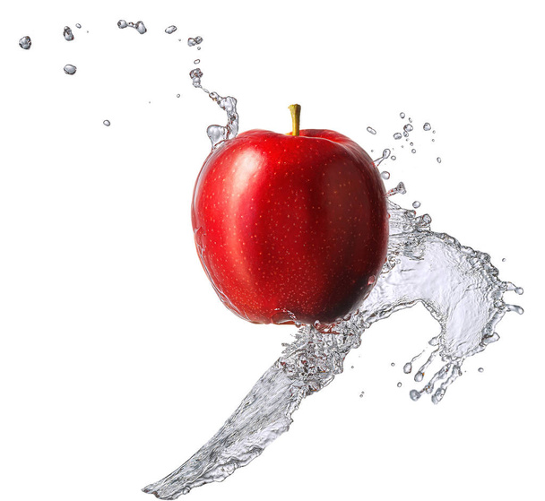 Wasserspritzer mit Apfel isoliert - Foto, Bild