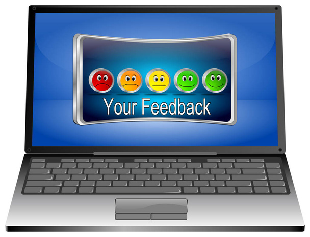 laptopcomputer met uw feedback knop - 3d illustratie - Foto, afbeelding
