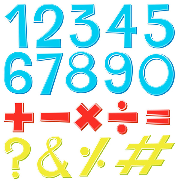 Font design for numbers and signs - Vetor, Imagem