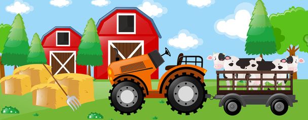 農場のトラクターの牛 - ベクター画像