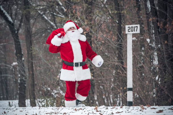Santa Claus walking with sack on back - Фото, изображение
