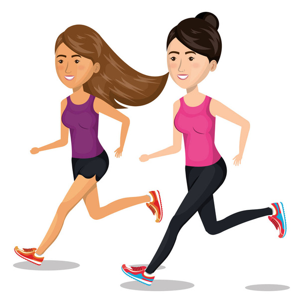 women running characters icon - Vector, Image