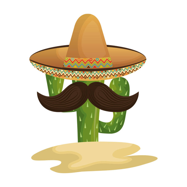 cactus karakter met Mexicaanse hoed - Vector, afbeelding