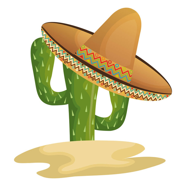 cactus character with mexican hat - ベクター画像