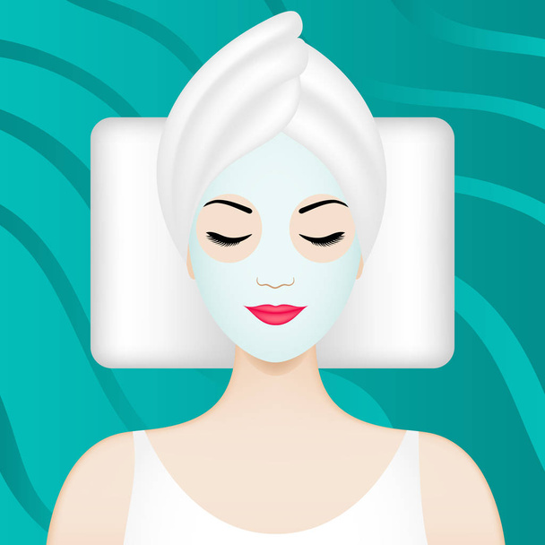 Ilustração Spa com menina com máscara facial
 - Vetor, Imagem