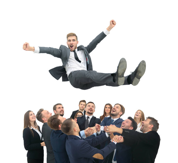 Group of jubilant business people jumping for joy and shouting i - Fotoğraf, Görsel