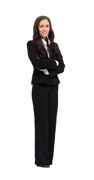Young happy business woman, isolated on white - Φωτογραφία, εικόνα