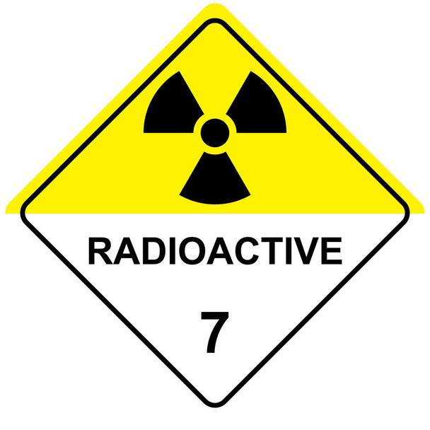 The illustration represents the symbol of radiation, product sign and radioactive debris. Ideal for catalogs of institutional materials - Vector, Image