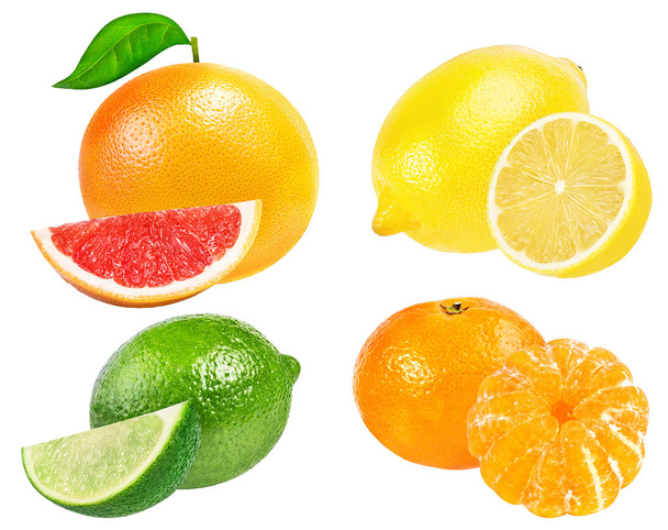 Citrus Fruit Set (tangerine, grapefruit, lime, lemon) isolated o - Zdjęcie, obraz