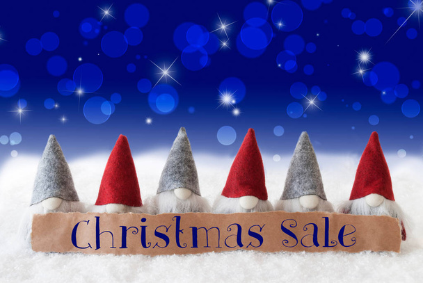 Gnomes, Blue Background, Bokeh, Stars, Text Christmas Sale - Foto, afbeelding