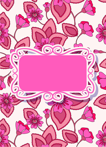 Colorful floral card with banner - Вектор,изображение