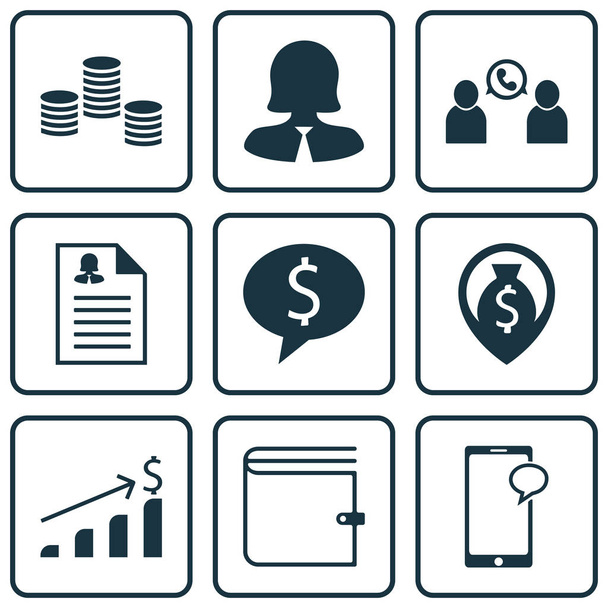 Set Of Human Resources Icons On Messaging, Money And Business Deal Topics. Editable Vector Illustration. Includes Cash, Increase, Phone And More Vector Icons. - Vector, Image