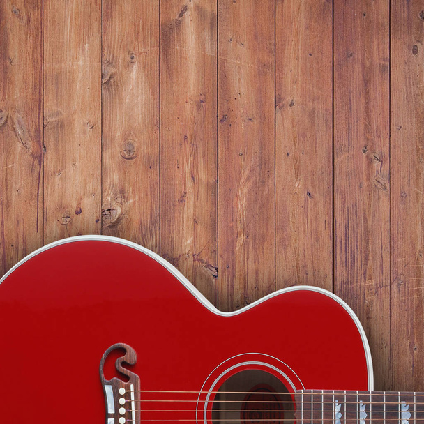 Acoustic guitar on wooden background - Photo, Image