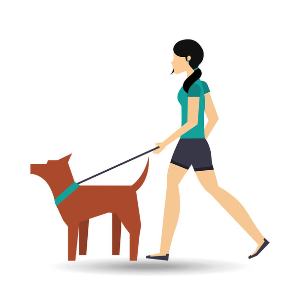 fille marche un chien brun
 - Vecteur, image