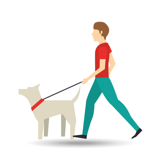 чоловік ходить білим собакою
 - Вектор, зображення
