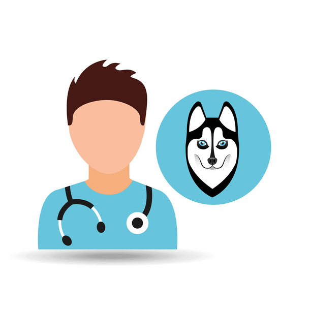 rajzfilm állatorvos kutya szibériai orvos - Vektor, kép