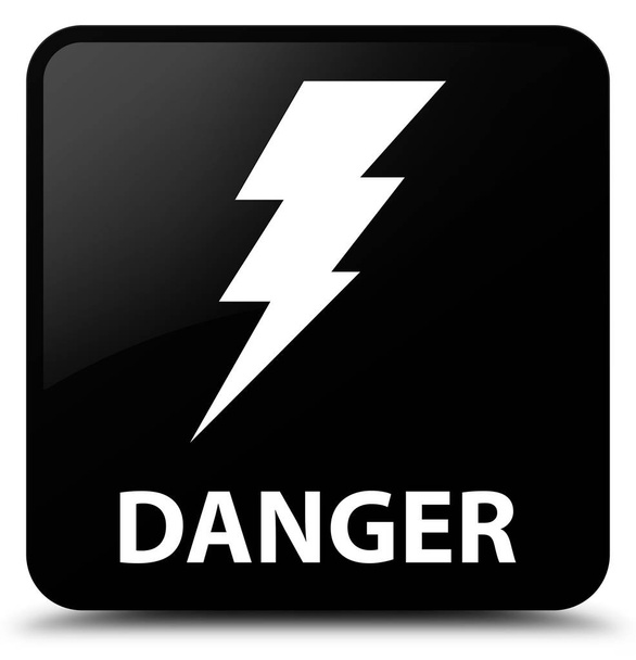危険性 (電気アイコン) 黒い正方形ボタン - 写真・画像
