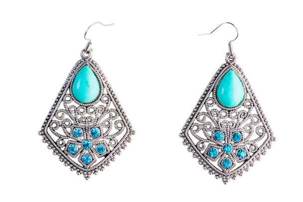 beautiful vintage earrings close-up on a white background - Photo, Image