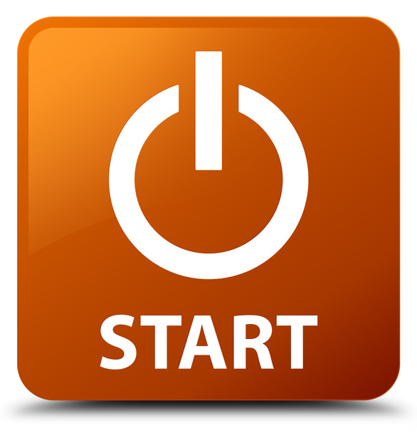 Kwadratowy przycisk Start (władza ikona) brązowy - Zdjęcie, obraz