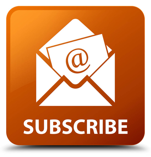 Assine (ícone de e-mail de newsletter) botão quadrado marrom
 - Foto, Imagem