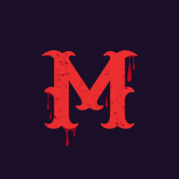 Логотип буквы М. Винтажная плита типа сериф с кровоподтеками
. - Вектор,изображение