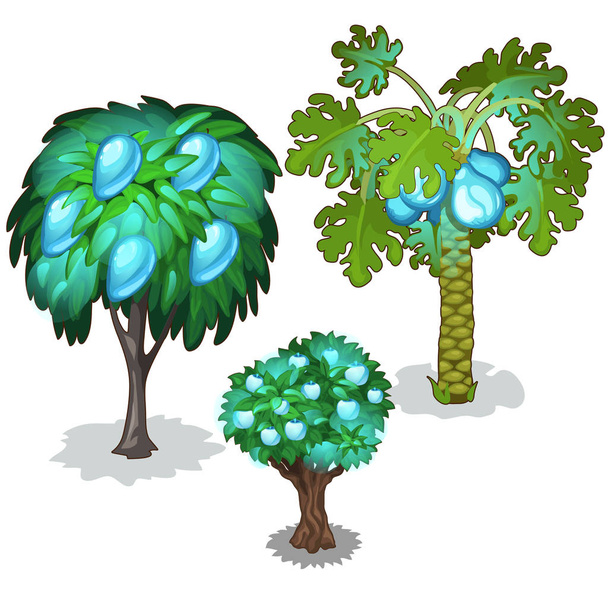Bomen met blauwe peren, appels en ananas - Vector, afbeelding