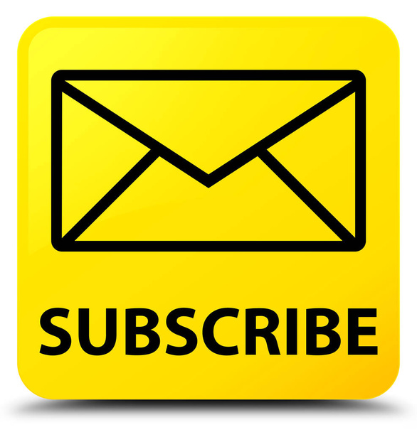 Εγγραφείτε (εικονίδιο ηλεκτρονικού ταχυδρομείου) κίτρινο τετράγωνο κουμπί - Φωτογραφία, εικόνα
