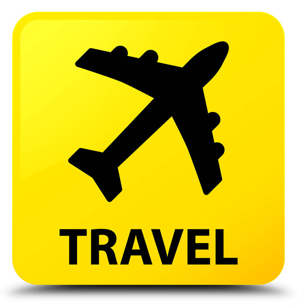 Travel (plane icon) yellow square button - Photo, Image