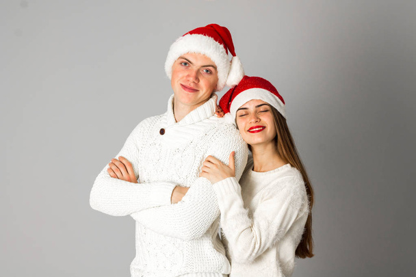 couple celebrate christmas in studio - Фото, изображение