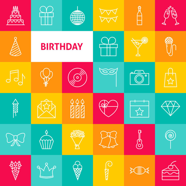 Iconos de cumpleaños de línea vectorial
 - Vector, imagen