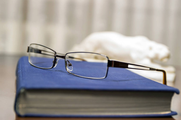Blue Book and glasses. - 写真・画像