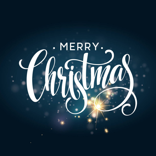 Christmas lettering on Snowflake sparkle background. Vector illustration - Вектор,изображение