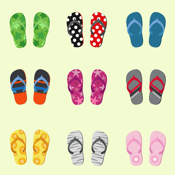 Conjunto de chinelos multicoloridos com fundo branco.Sandálias Casuais Design
 - Vetor, Imagem