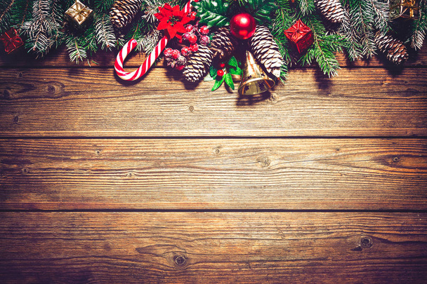 Christmas background with fir tree and decoration - Valokuva, kuva