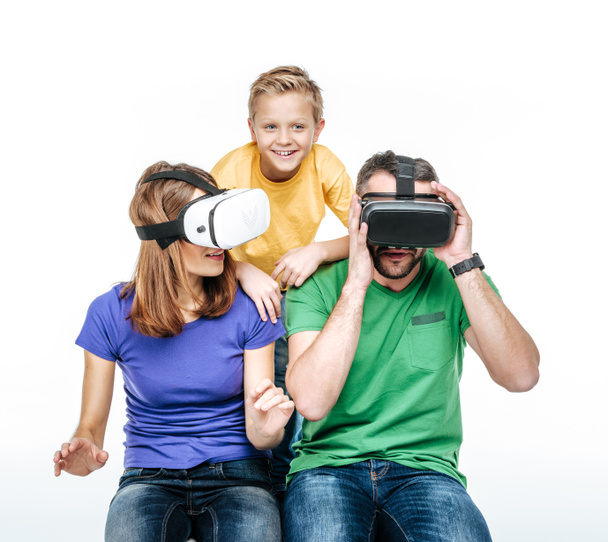 Parents using virtual reality headsets - Photo, Image
