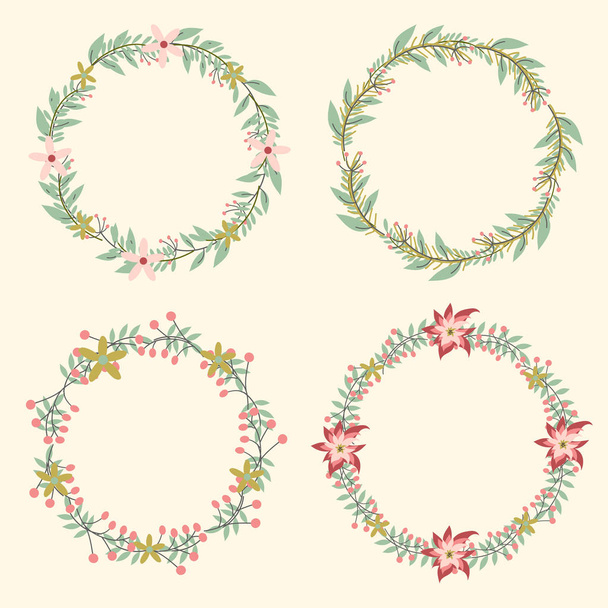 flowers wreath set. cute , lovely and romantic design concept. vector illustration. - Vetor, Imagem