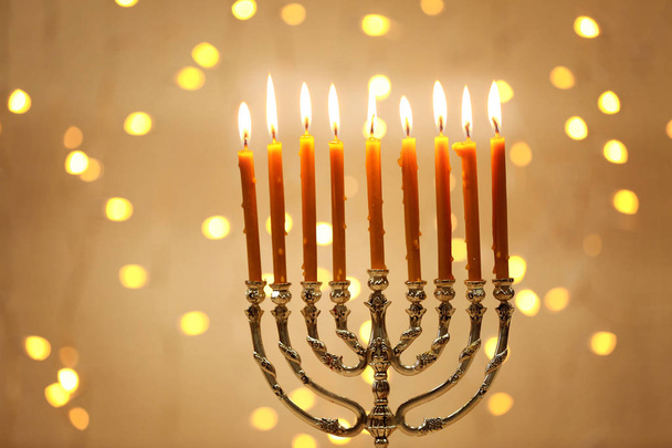 Menorah with candles for Hanukkah - Foto, Imagem