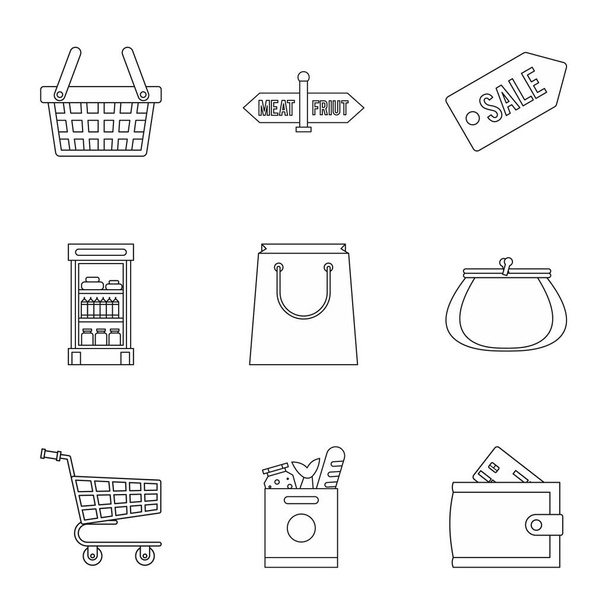 Shop icons set, outline style - Διάνυσμα, εικόνα