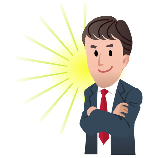 Уверенный бизнесмен со сложенными руками на фонаре
 - Вектор,изображение