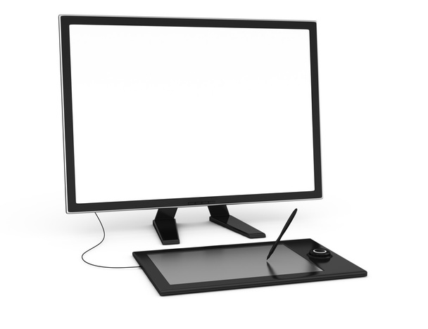 Monitor de computadora y tableta de dibujo
 - Foto, imagen