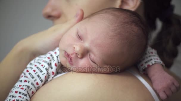 Newborn Baby Sleeping Closeup Shoulder - Footage, Video