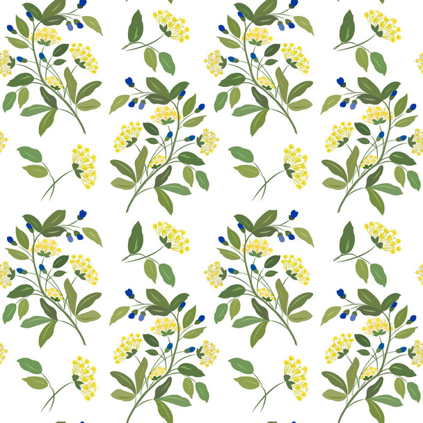 Seamless pattern with flowers, leaves and berries on a white background. - Vektor, kép