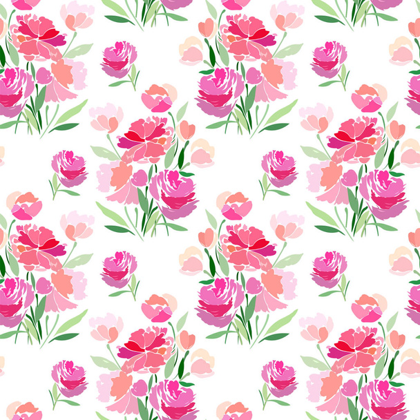 Seamless pattern with a bouquet of pink peonies. - Vector, Imagen
