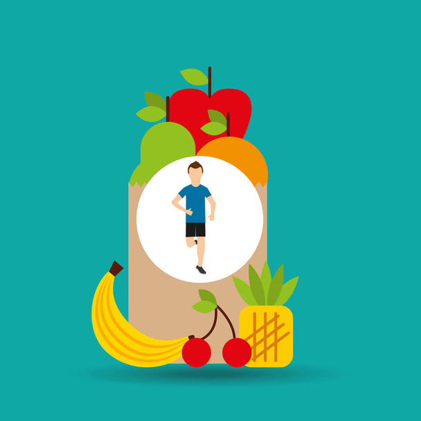 hombre ejecutar ejercicio bolsa comida saludable
 - Vector, Imagen