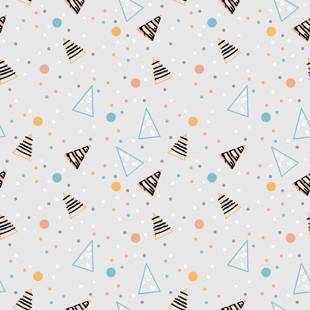 Christmas seamless pattern. Hand-drawn triangular fir trees with colorful dots. - Vector, Image
