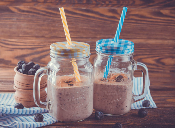 Blackberry smoothie in the glass jars - Photo, Image